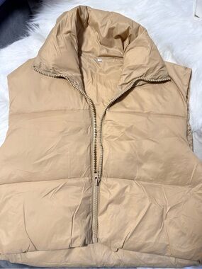 Amazon Beige Quilted Puffer Vest with High Collar